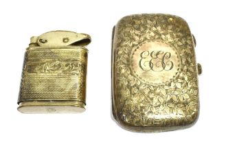 SILVER CIGARETTE CASE AND LIGHTER A foliate engraved & monogrammed cigarette case, hallmarked
