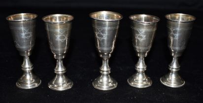 GEORGE V STERLING SILVER KADDISH CUPS Five, 8.3cm tall, Kaddish prayer cups, decorated with linear