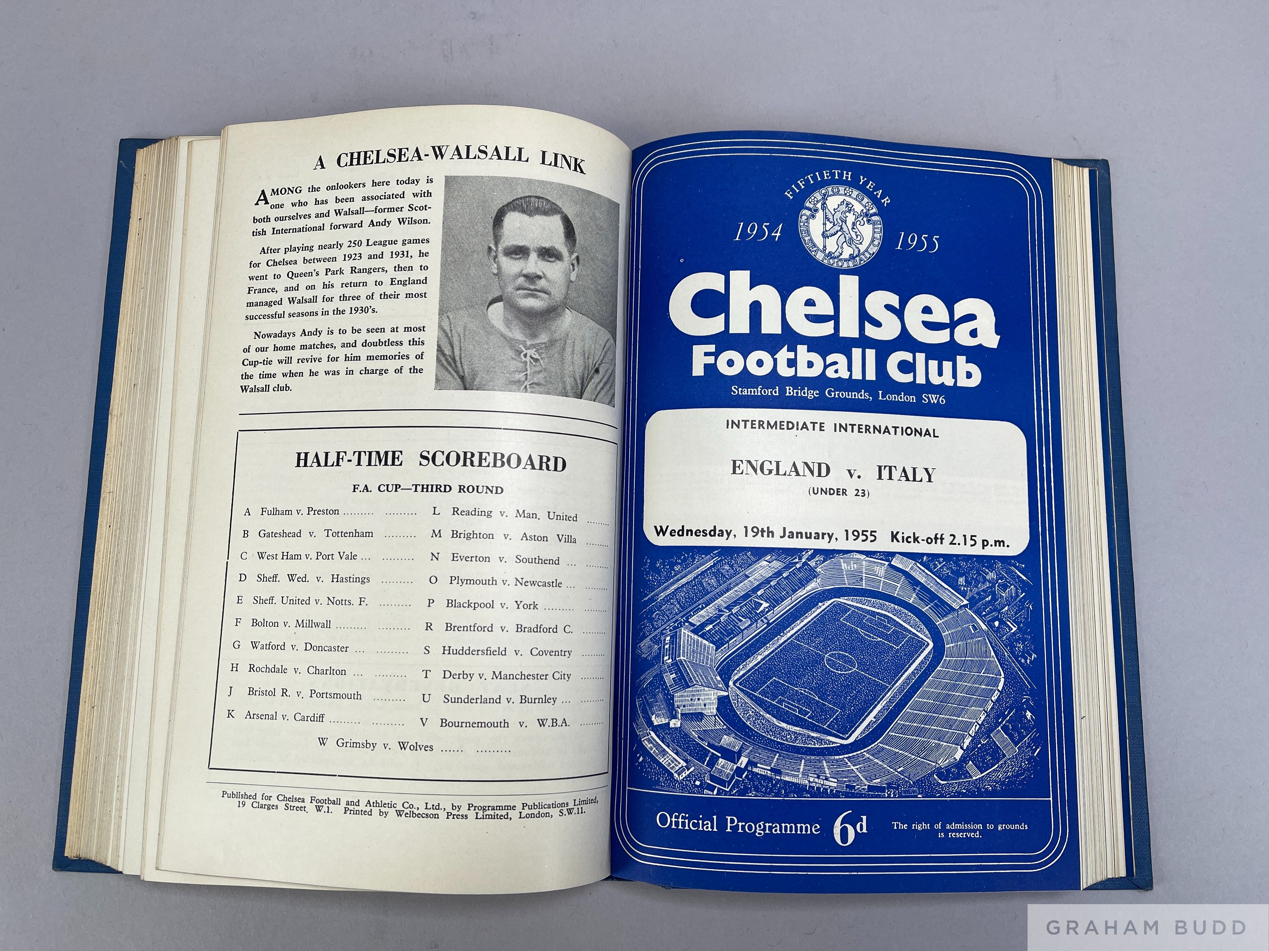 Bound volume of Chelsea home match programmes, 1954-55