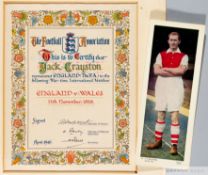 Football Association illuminated citation awarded to Arsenal's Jack Crayston, England v Wales, 1939