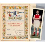 Football Association illuminated citation awarded to Arsenal's Jack Crayston, England v Wales, 1939