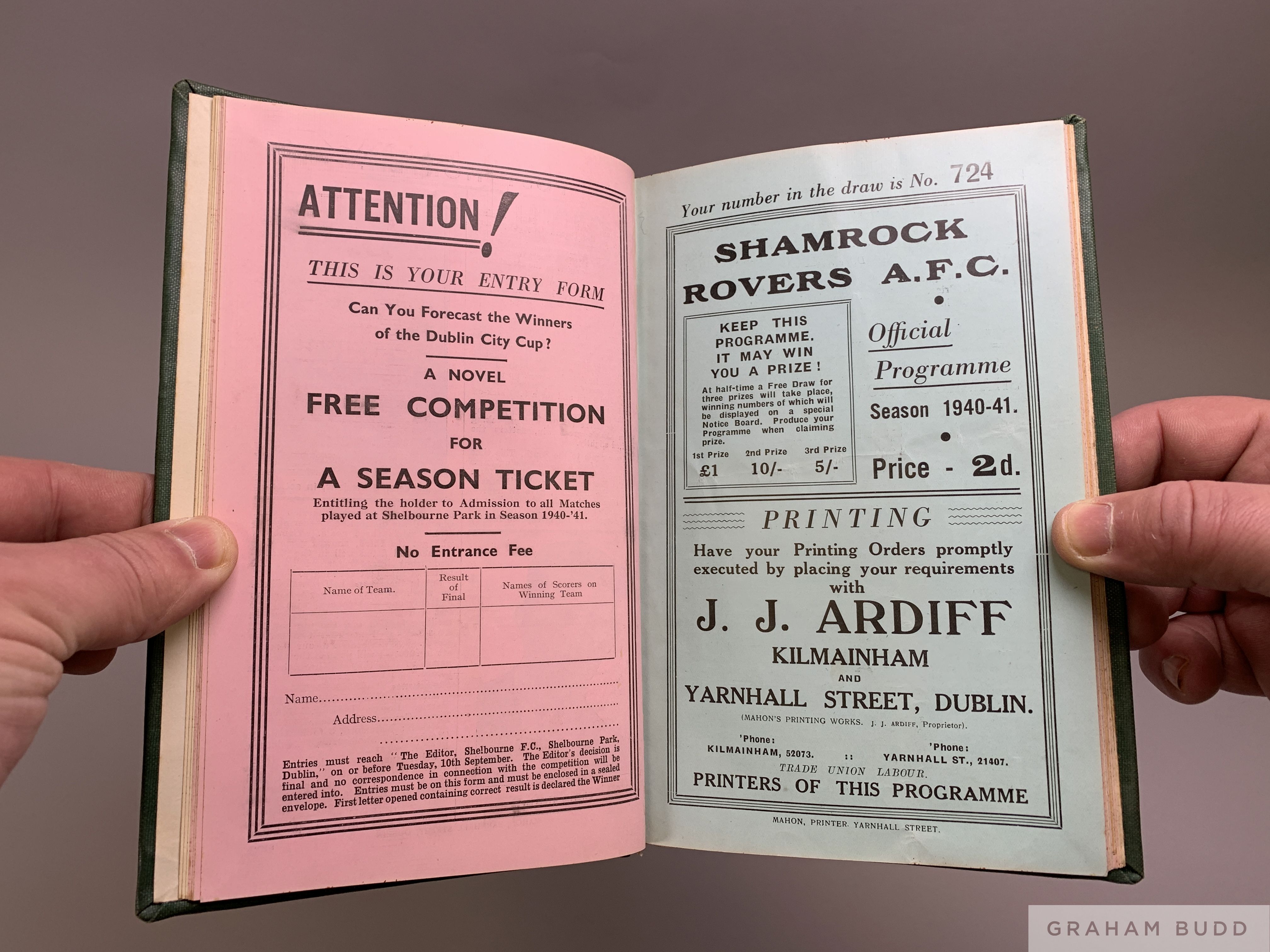 Bound volume of Shelbourne home match programmes, 1940-41 - Image 2 of 5