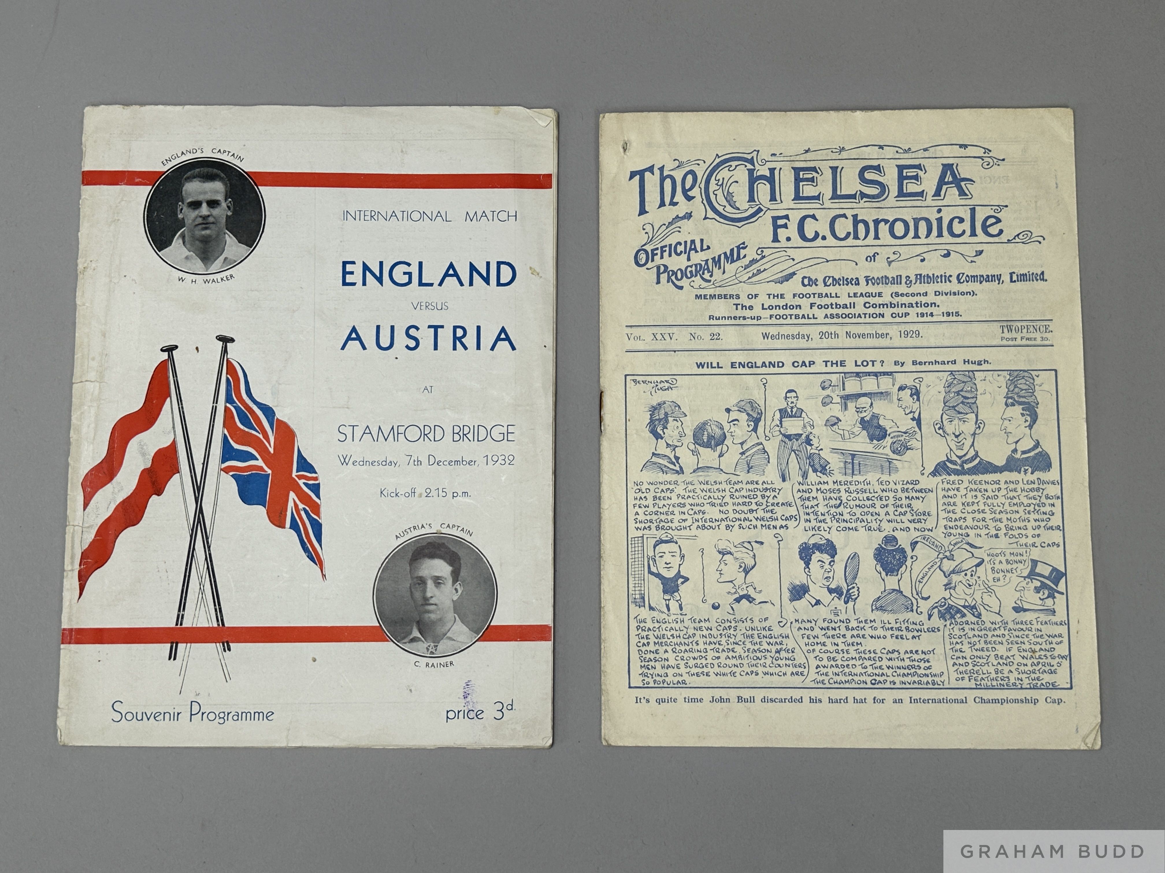 Two England international programmes, played at Chelsea,