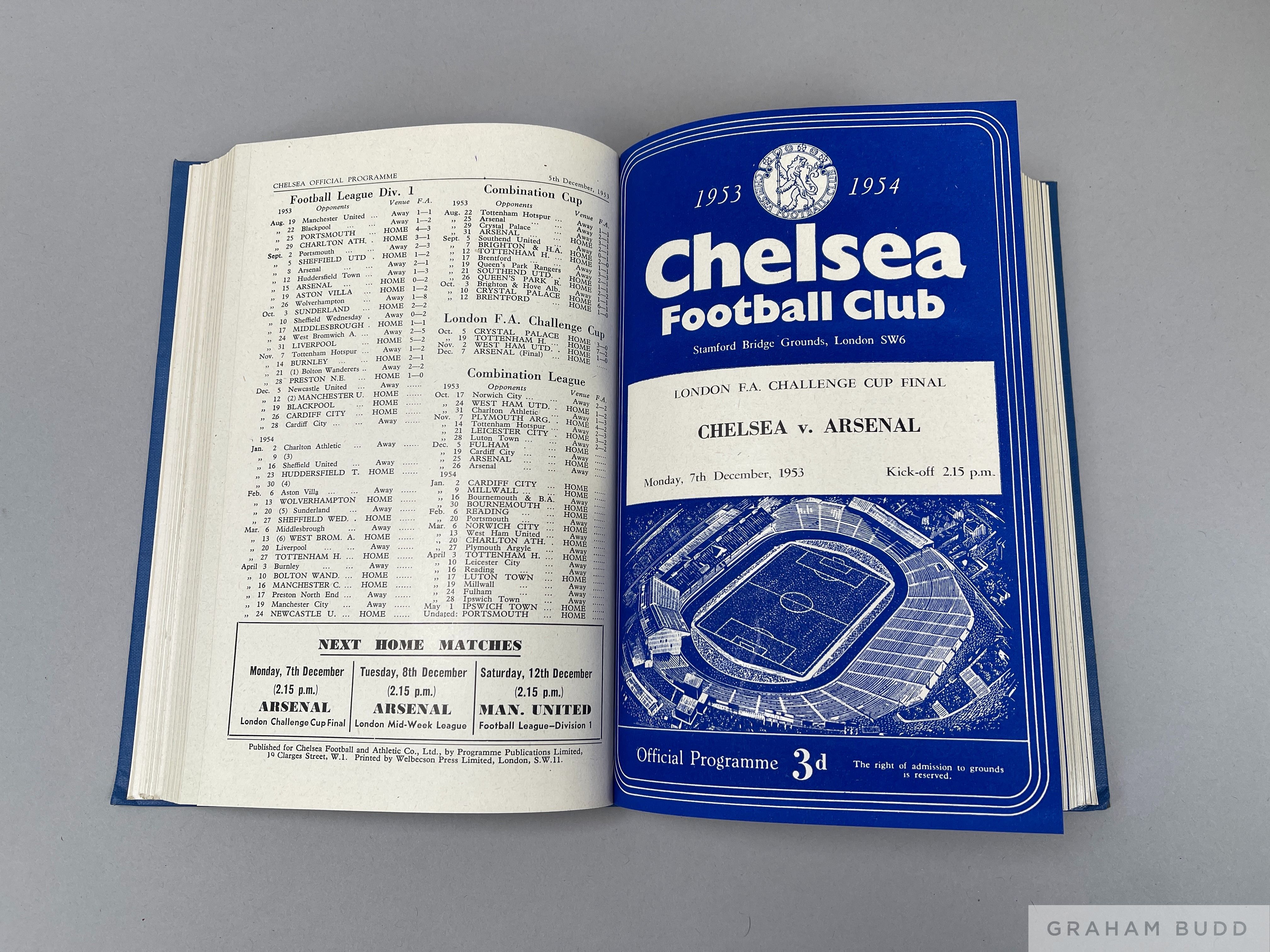 Bound volume of Chelsea home match programme, 1953-54