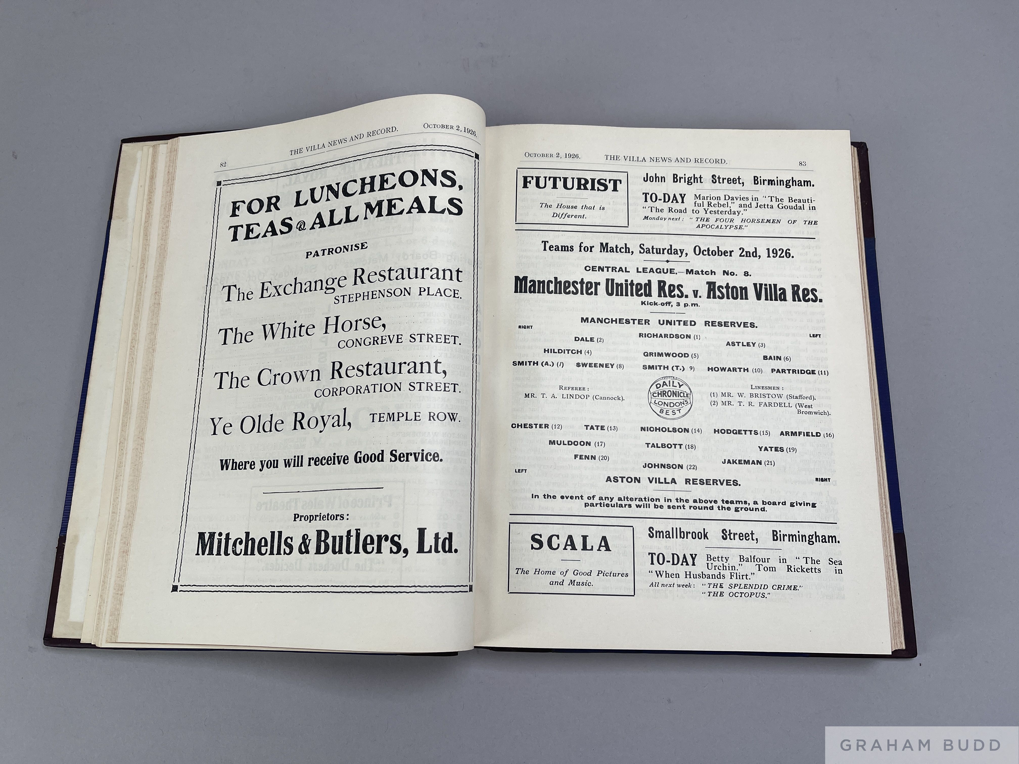 Bound volume of Aston Villa home match programmes, 1927-28