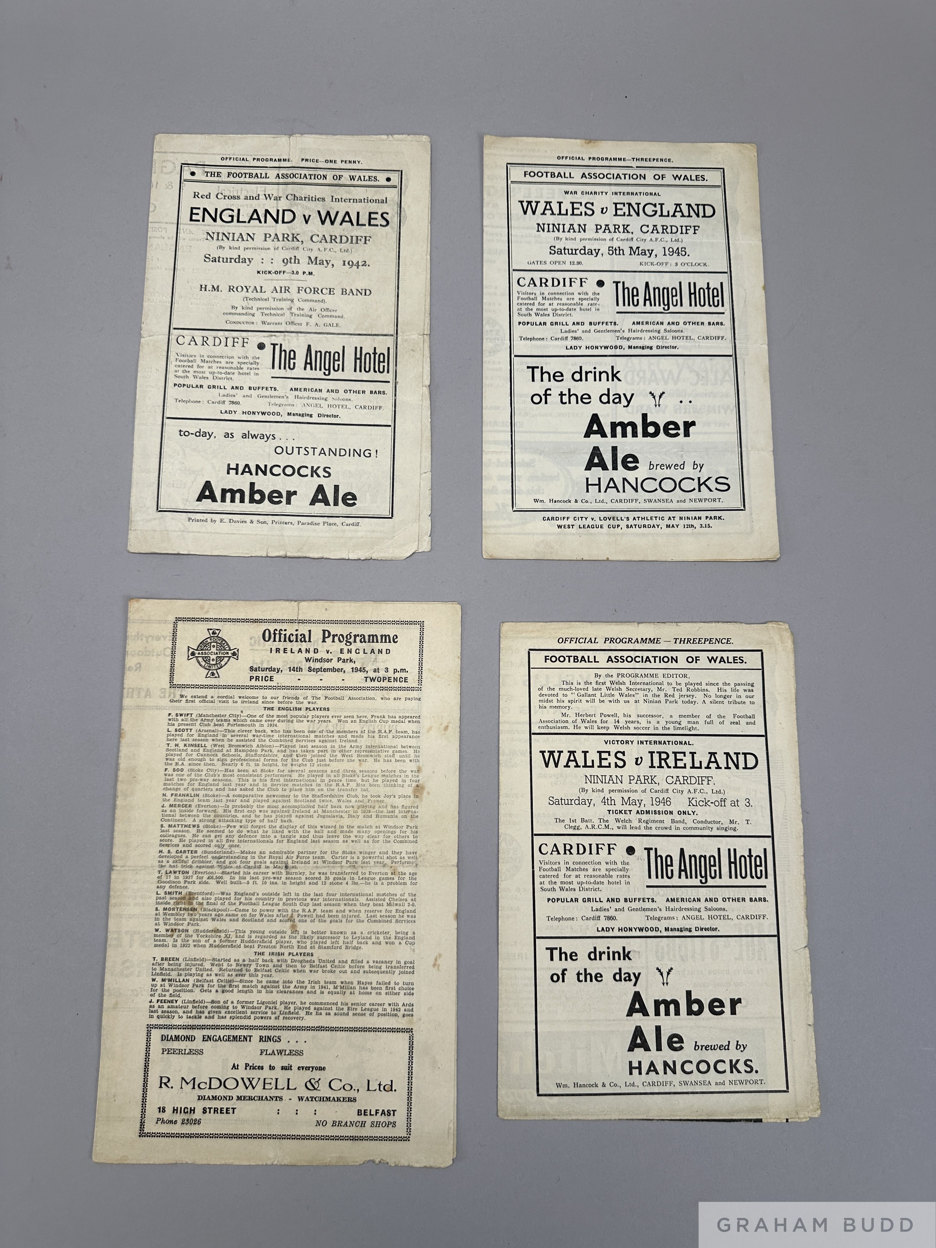 Three Wales v England Wartime international programmes, played at Ninian Park,