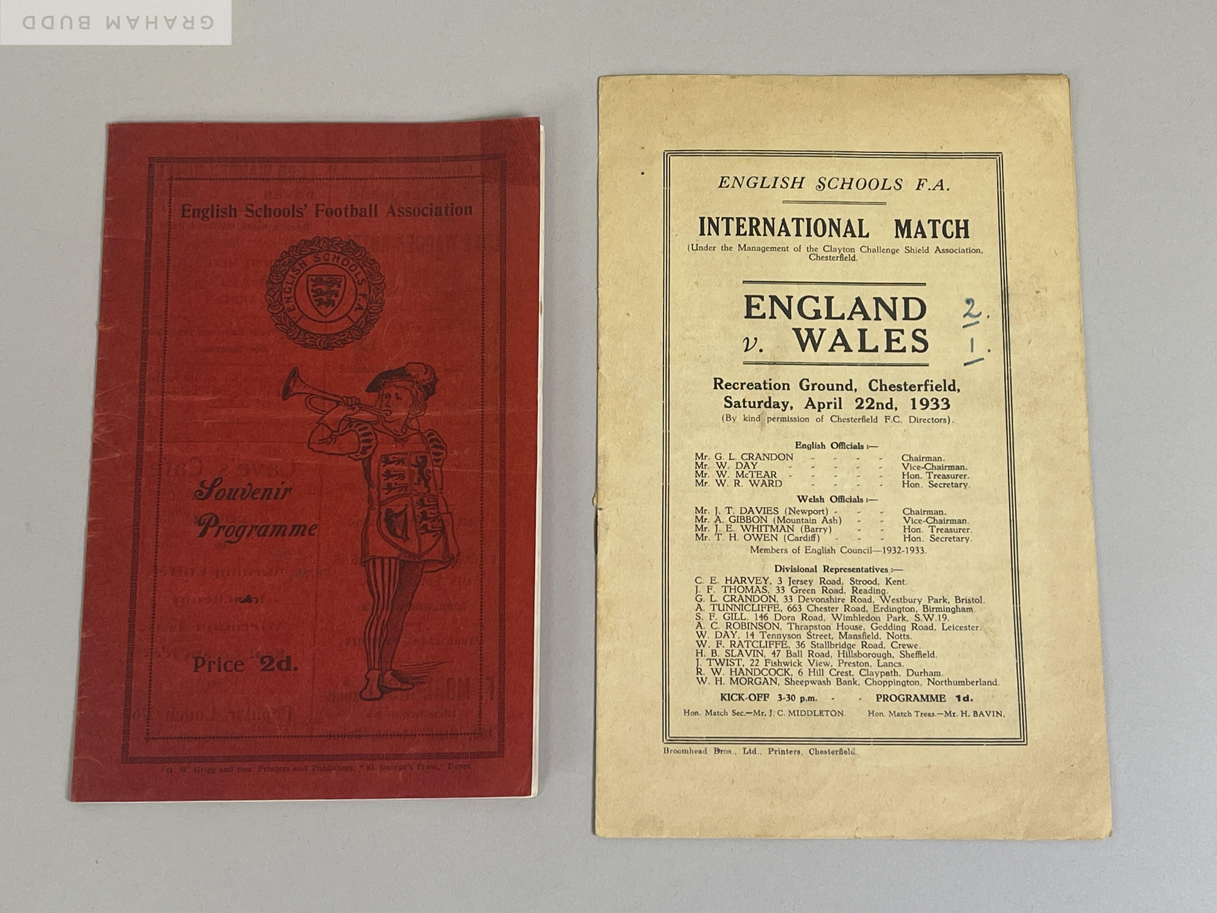 Two England v. Wales, Schools match programmes, 1933 and 1935