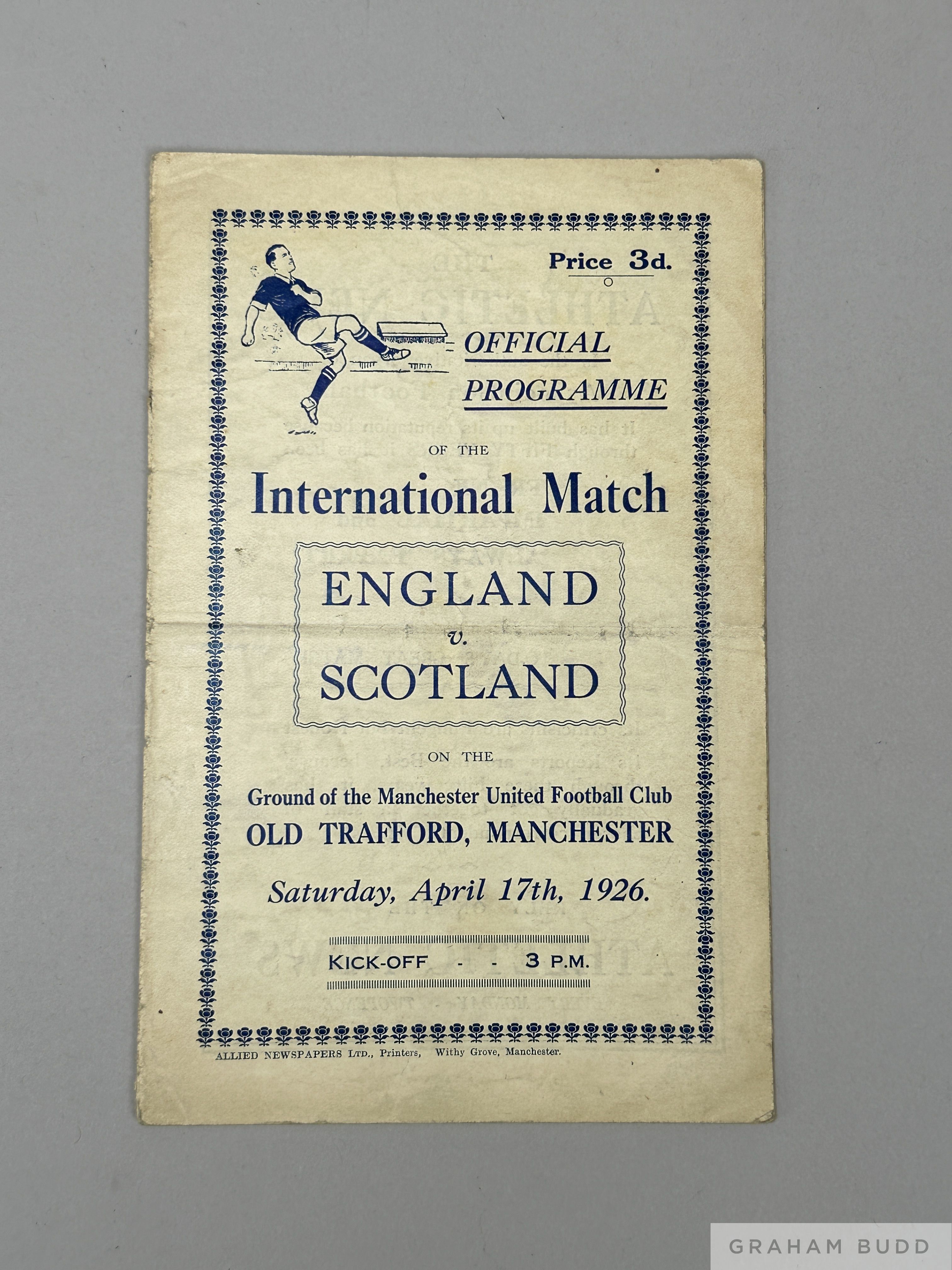 England v Scotland international programme played at Manchester United, Old Trafford, 17th April 192