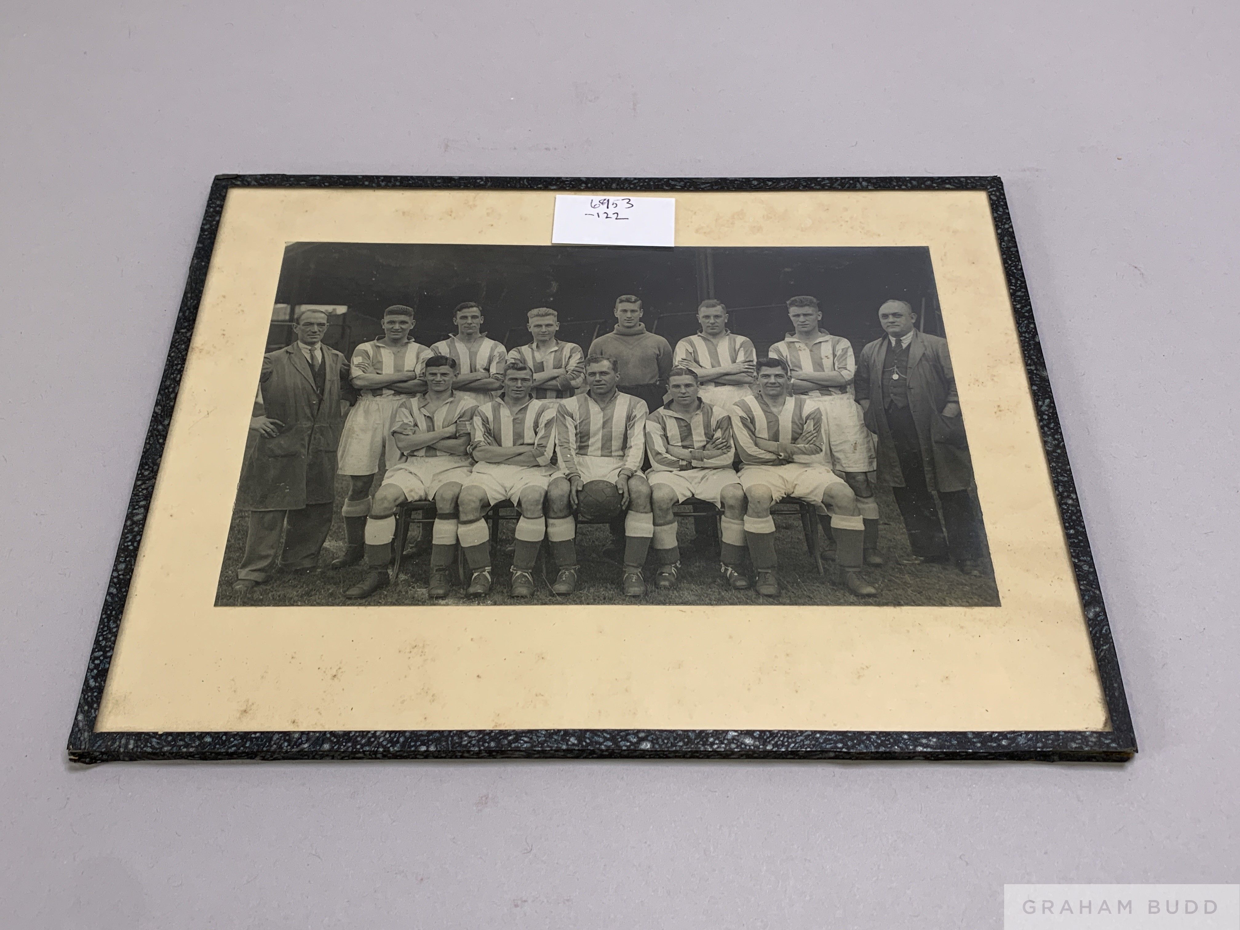 A black and white Leeds United team line-up photograph, 1934-35