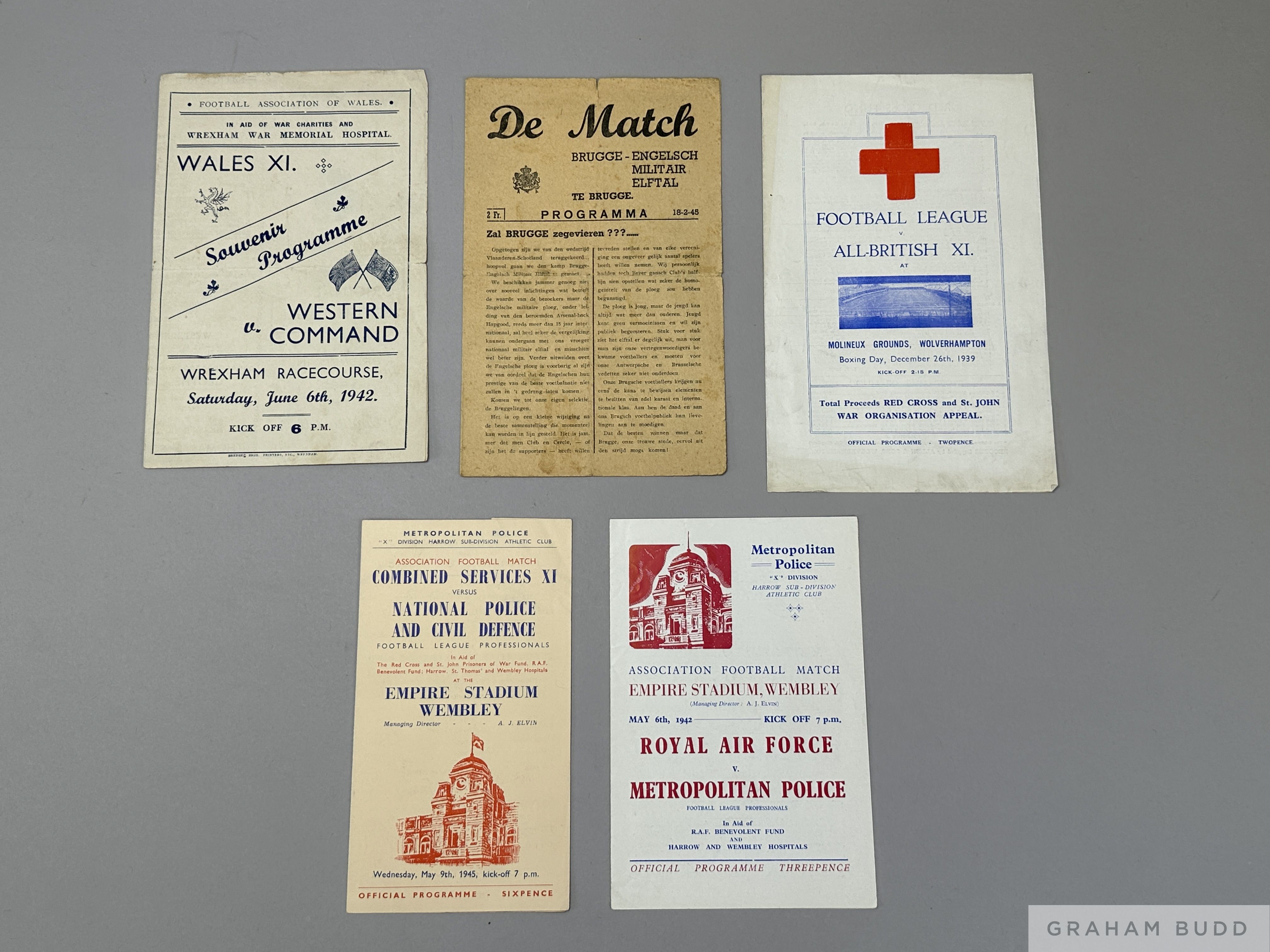 Five Wartime representative matches programmes,