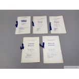 Five Football League Secretaries' and Managers Association menu cards, 1965 to 1977