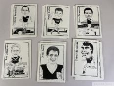 West Ham United Grey cards with caricature of players past and present by Stephen Marsh,