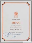Muhammad Ali signed celebration menu card, held at Hotel Piccadilly on 12th October 1971,