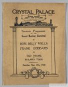 Bombardier Billy Wells v. Frank Goddard Great Boxing Carnival programme, 1922