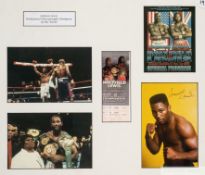 Lennox Lewis signed photography with programme cover and ticket display v Evander Holyfield