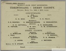 Corinthians v Derby County programme played at Queen's Club, West Kensington, 7th March 1896,