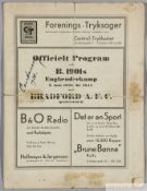 Scarce B1901 Nykobing (Denmark) v Bradford Park Avenue tour match programme 9th June 1938,