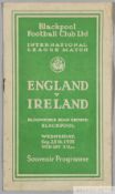 England v Ireland Inter-League programme played at Blackpool 25th September 1935,