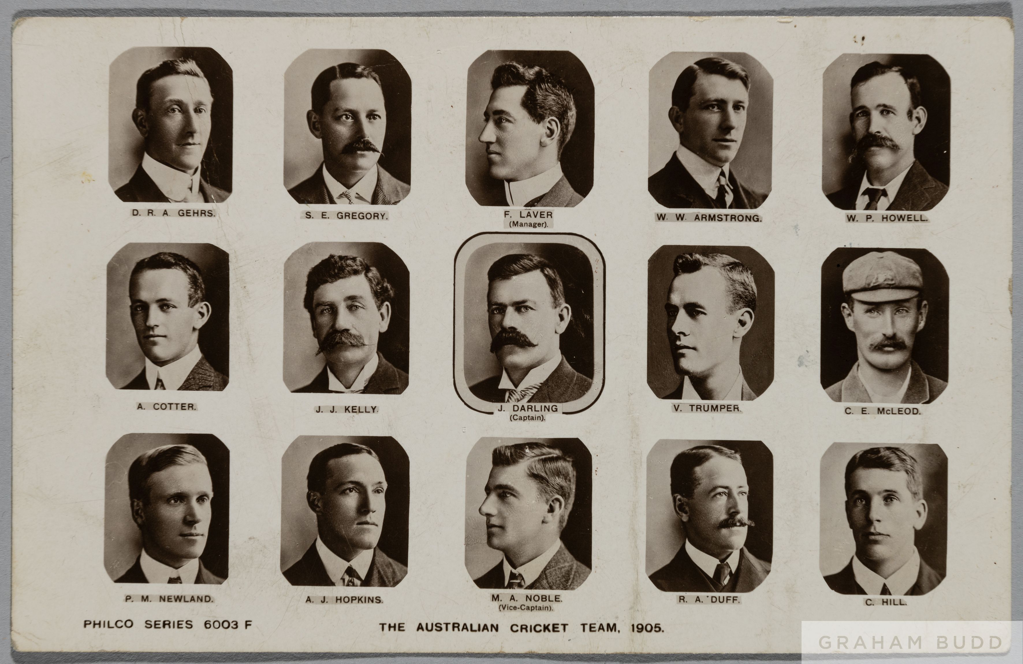 A rare autographed 1905 Australian Cricket Team line-up postcard