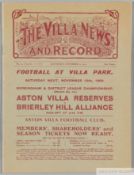 Aston Villa v. Bristol City home match programme, 1909