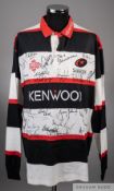 A black, white and red Saracens autographed rugby jersey