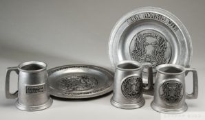 Orient FC Centenary 1881-1981 pewter plates and tankards,