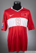 Nihat Kahveci red and white No.8 Turkey v, Bosnia match issues short-sleeved jersey, 2009-10