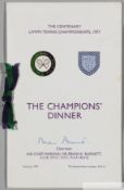 Signed The Centenary Lawn Tennis Championships 'The Champions Dinner' menu, held at The Savoy Hotel