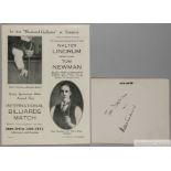 Tom Newman & Walter Lindrum World Billiards Champions pair of original vintage ink signatures