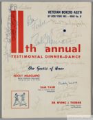 Rocky Marciano signed Veteran Boxers Association 11th Annual Testimonial dinner-dance menu, held