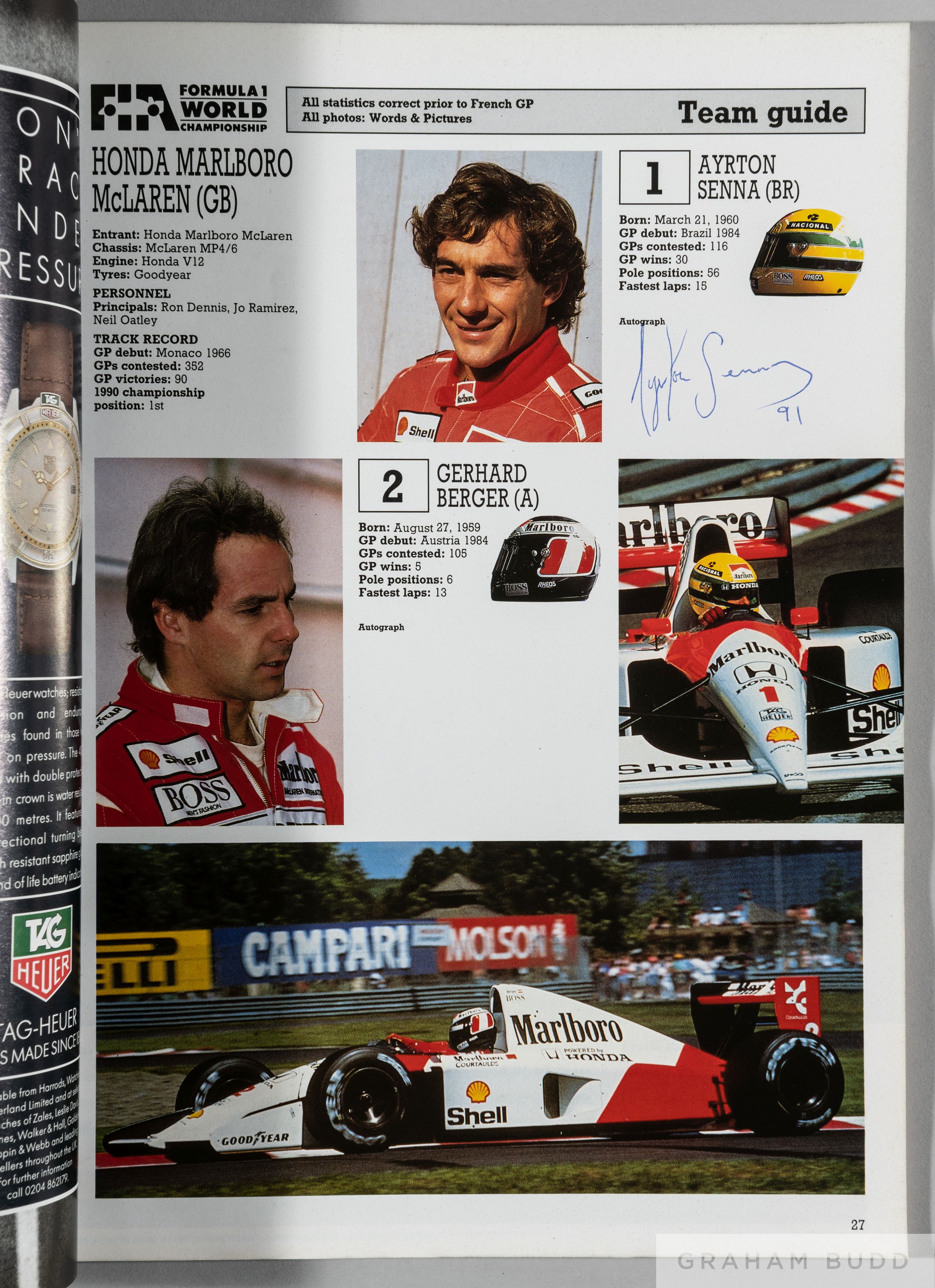 Ayrton Senna signed British Grand Prix programme, held at Silverstone on 12th to 14th July 1991, - Image 2 of 2