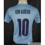 Sergio Aguero signed Manchester City 2020-21 home jersey,