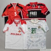 Four various football jerseys