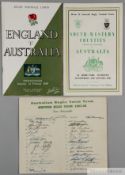 Australia to British Isles 1957-58 scarce Official Rugby Union autograph team sheet,