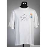 A official souvenir Euro 96 white t-shirt signed by the footballing legends Bobby Charlton and Pele,
