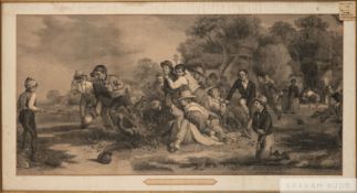 Victorian football engraving after the 1839 oil painting by Thomas Webster RA titled FOOT BALL