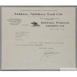 George Allison - Arsenal F.C manager 1934, signed one-page letter on embossed Arsenal F.C letterhead