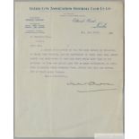 Arsenal's & Leed City's Herbert Chapman signed letter, dated 1915