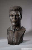 Bronzed resin profile bust of Muhammad Ali, bearing DRS inscribed artists medallion,