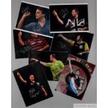 Darts: seven players large original 16 by 12in. autographed display photographs,