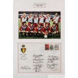 Liverpool European Cup Final Brussels 1985 photograph and signed FDC display,