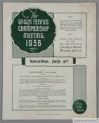 Wimbledon 4th July 1936 - Fred Perry wins his third singles title – Rare Final day Wimbledon program