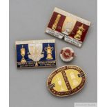 Three "Double" winning enamel lapel badges