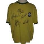 Brazil Mexico 1970 Toffs retro jersey signed by five Samba Legends, Pele, Ronaldo De Lima, Ronaldinh