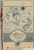 Signed South Africa tour to Australia dinner menu from the voyage on the T.S.S. Awatea on 3rd Octobe