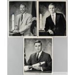 Three black and white studio portraits of U.S. Astronauts with printed signatures