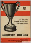 Manchester City v Gornik Zabrze European Cup Winner's Cup Final programme, Vienna 29th April 1970