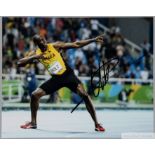 Usain Bolt 2008, 2012 & 2016 100m & 200m Olympic Gold medal winner original signed colour photograph