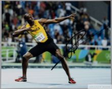 Usain Bolt 2008, 2012 & 2016 100m & 200m Olympic Gold medal winner original signed colour photograph