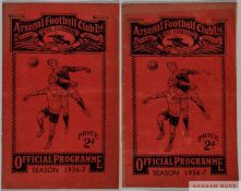 Two Arsenal v. Manchester United home match programmes, 1936-37